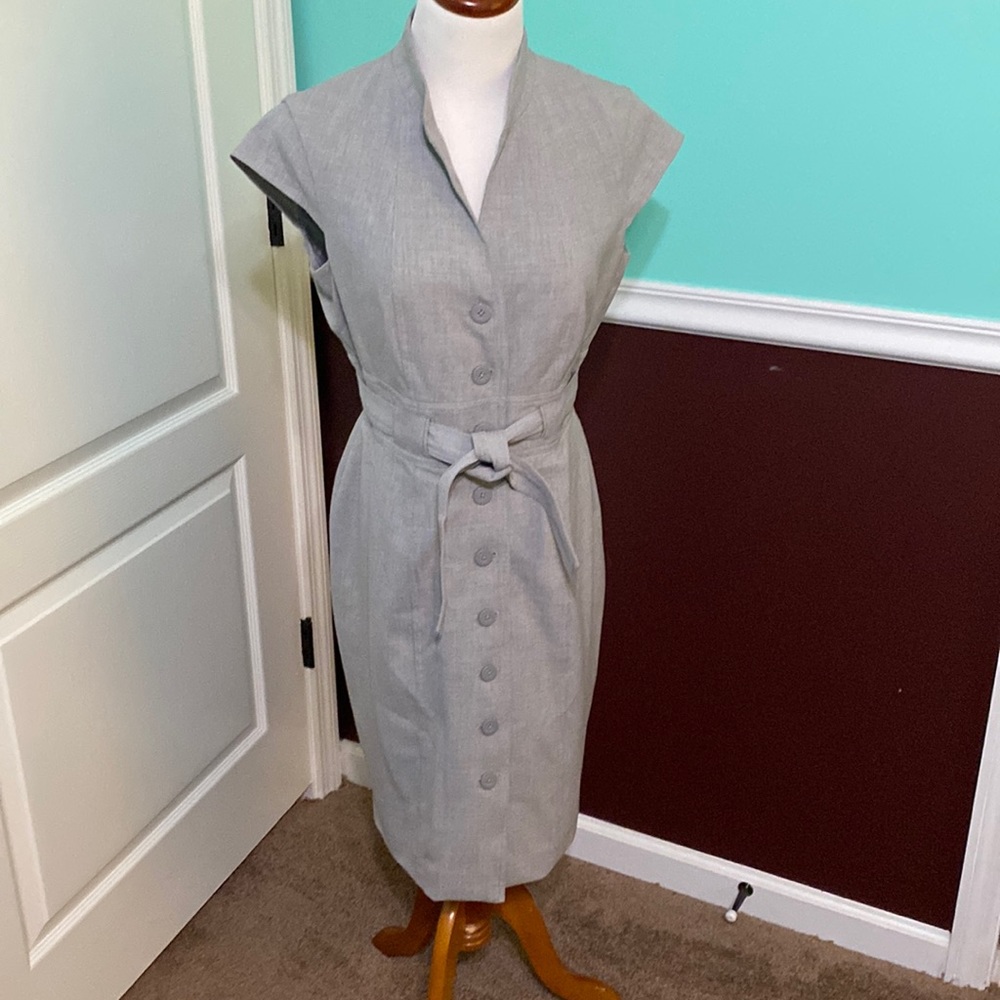 Calvin Klein button front belted gray dress